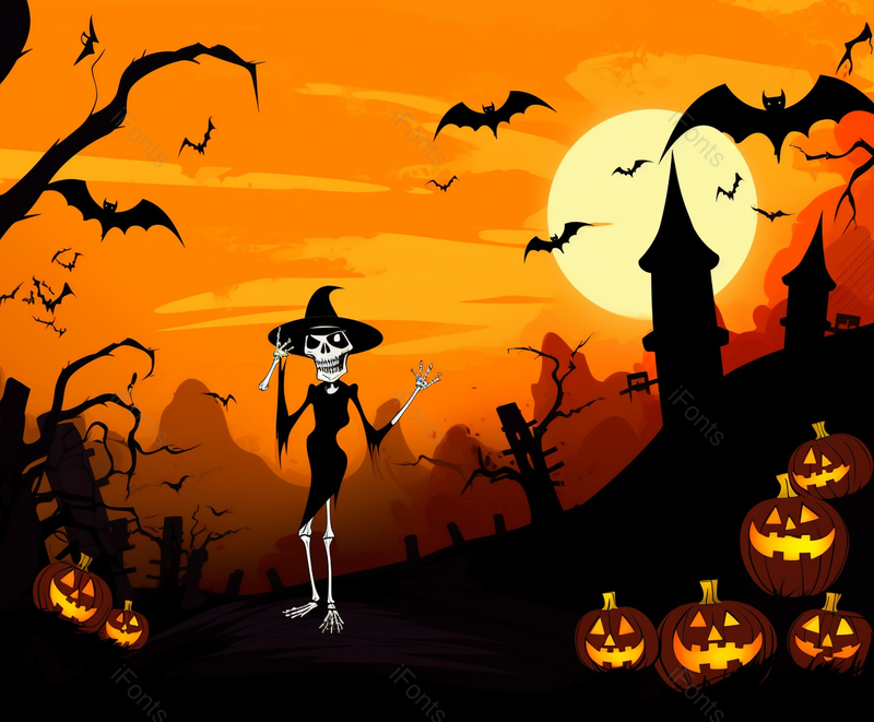 图片素材插画万圣节设计元素南瓜蝙蝠树杆骷髅头亮光黑夜,高清,摄影图,摄影图片,图片大全,摄影图免费下载